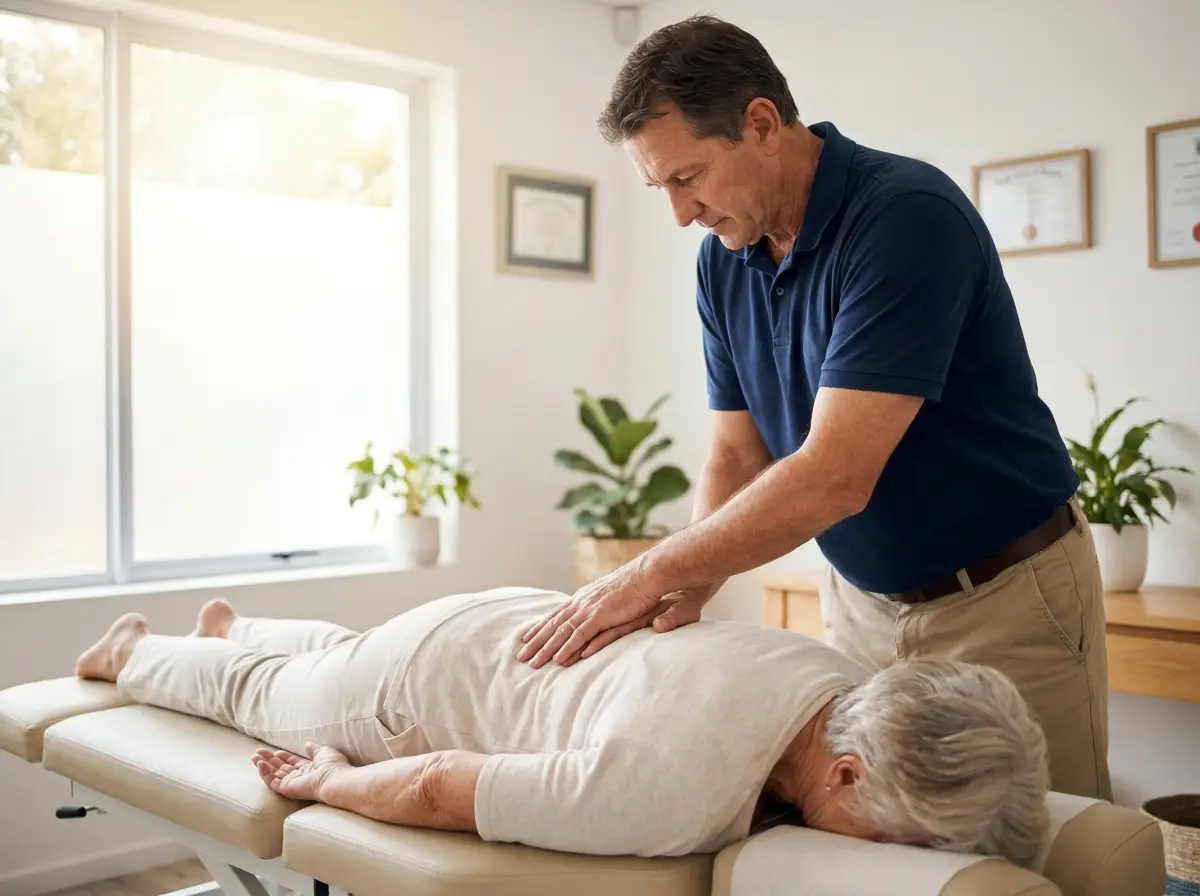 Dr. O'Neill gently adjusting a patient's spine