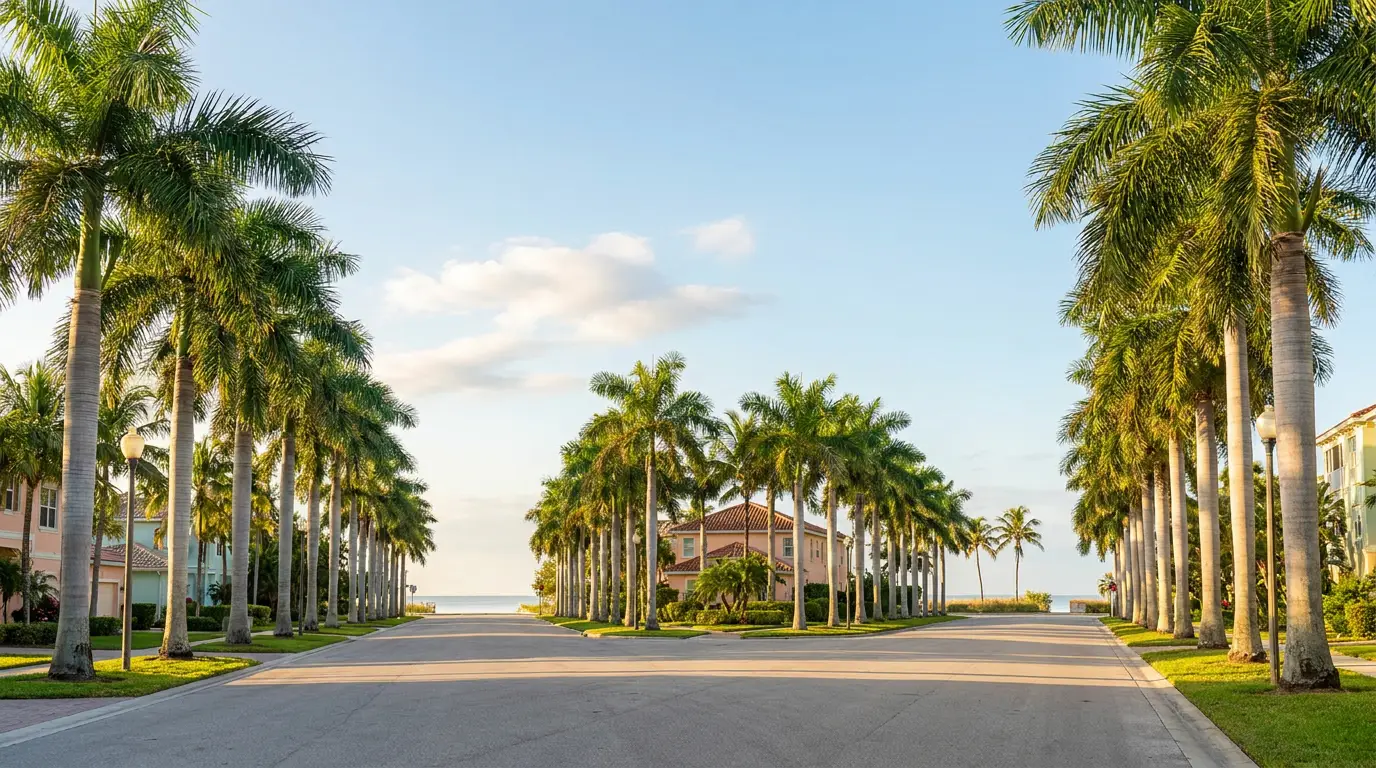 Palm-lined street in Bonita Springs, Florida