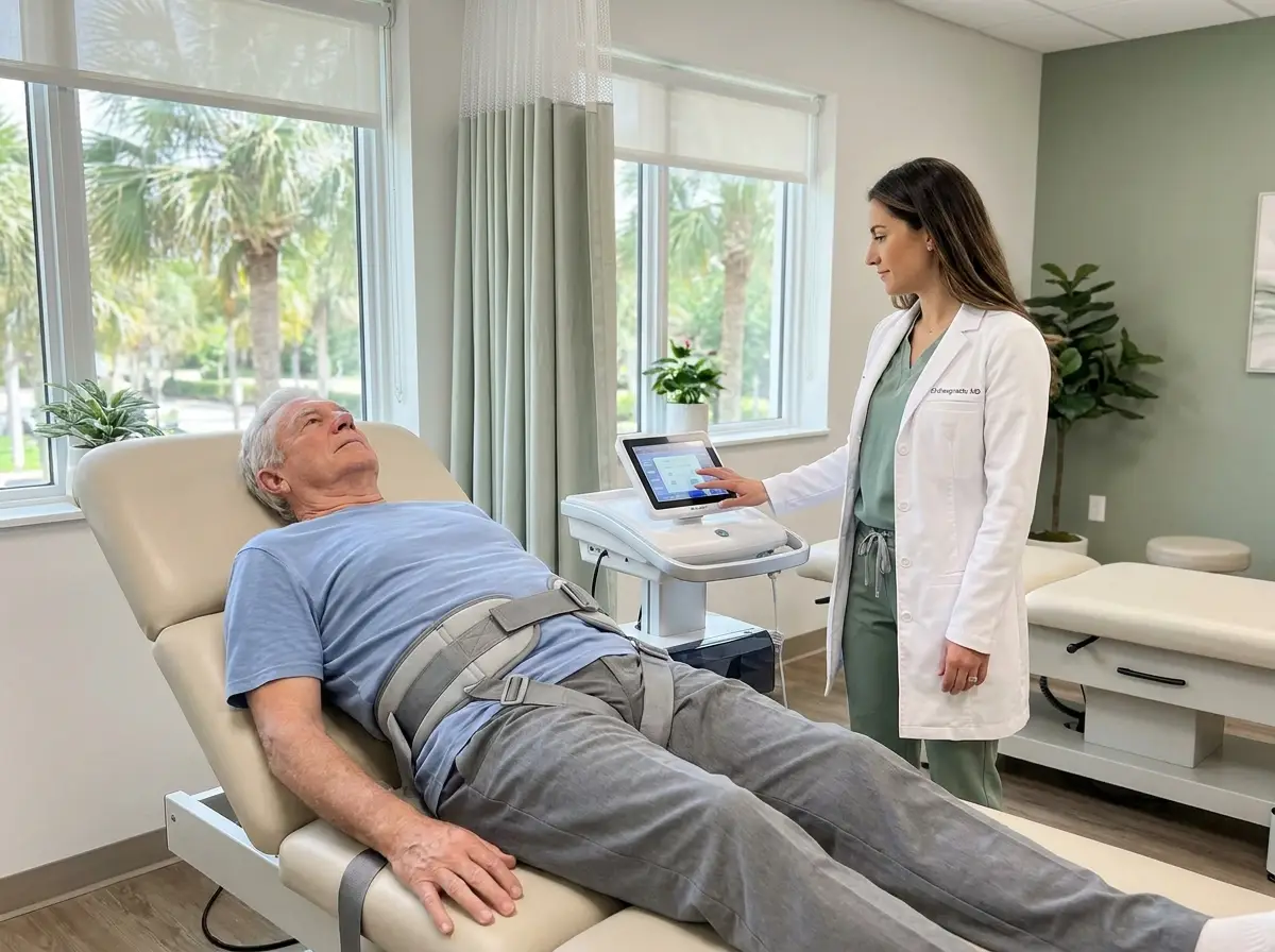 Patient receiving VAX-D spinal decompression therapy
